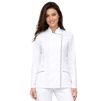 Bluza biała długi rękaw lamówka granatowa roz.40